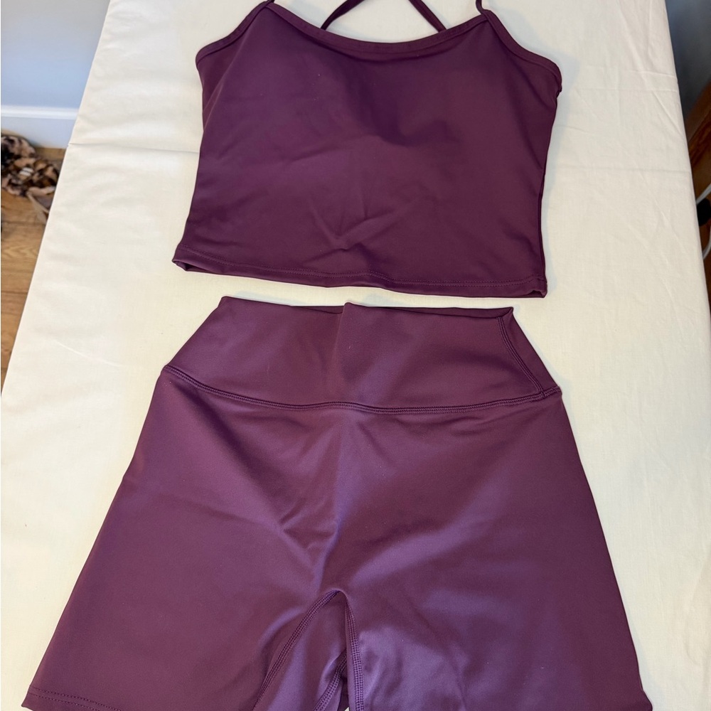Purple Crop Tank + High Rise Short Set - Padded Tank - Women’s Acrivewear